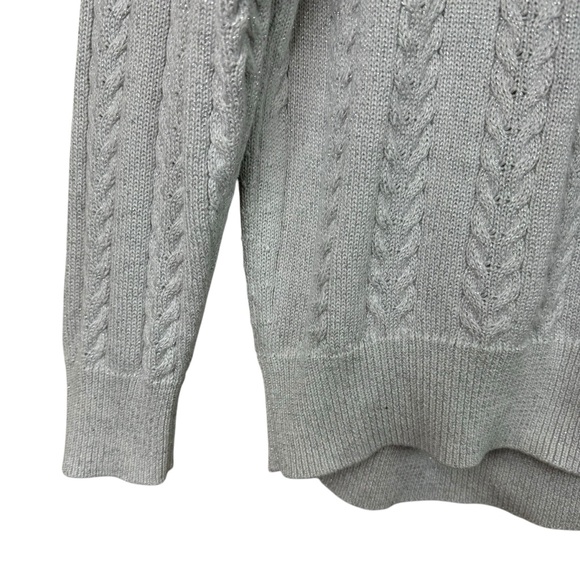Athleta Sweater Womens Size Medium Crossroads Gray Metallic Crew Wool Cable Knit - Picture 5 of 9
